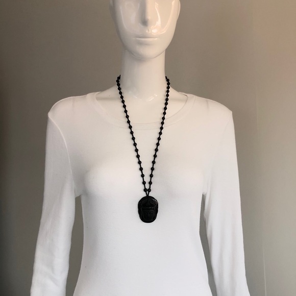 BUDDHA / SHIVA Handcrafted w Natural Black Onyx Knotted Long Necklace NWOT - Picture 8 of 8